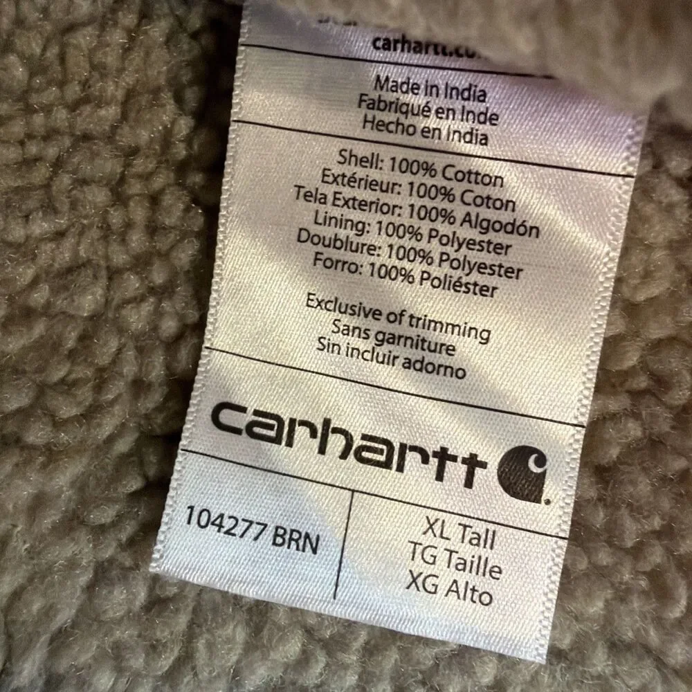 Carhartt Washed Duck Sherpa Lined Vest Mens XLT Brown Canvas Zip Loose Fit NICE!